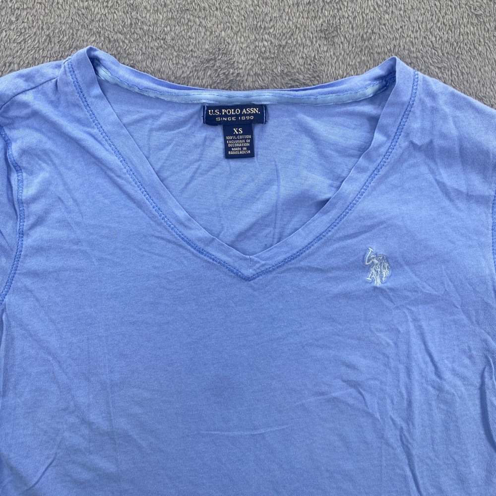 U.S. Polo Assn. V-Neck T-Shirt Womens XS Light Blue Short Sleeve Cotton Logo